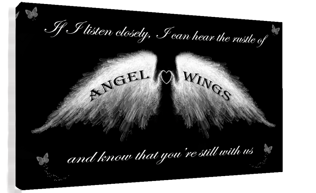 Angel Wings Wall Art Picture 'IF I Listen Closely' Quote Canvas Print  Grey