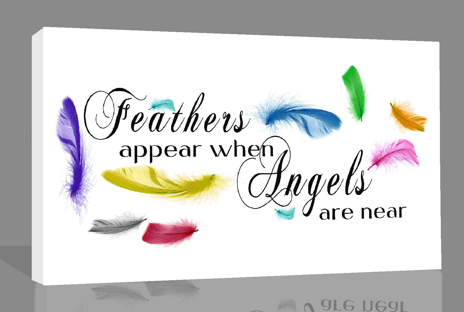 Rainbow colours Feathers appear when Angels quote Canvas Wall Art Picture Print