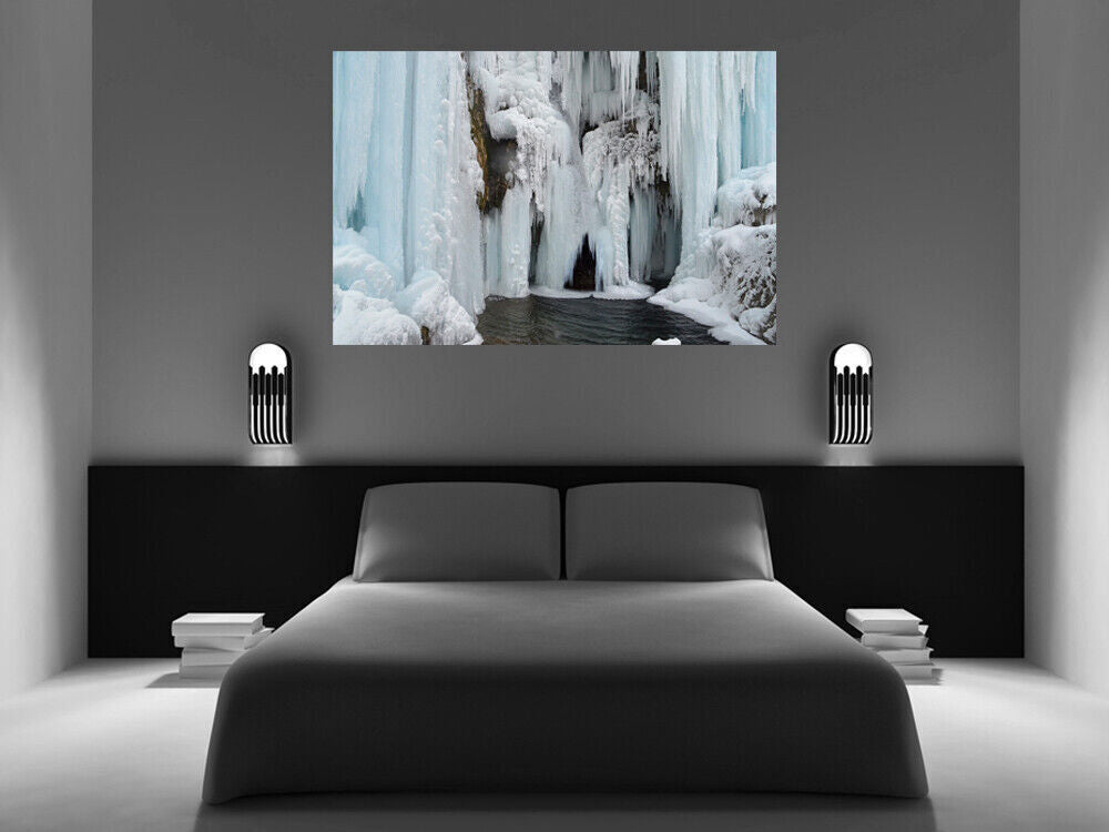 Frozen Waterfall in Winter Landscape Canvas Wall Art Picture Print