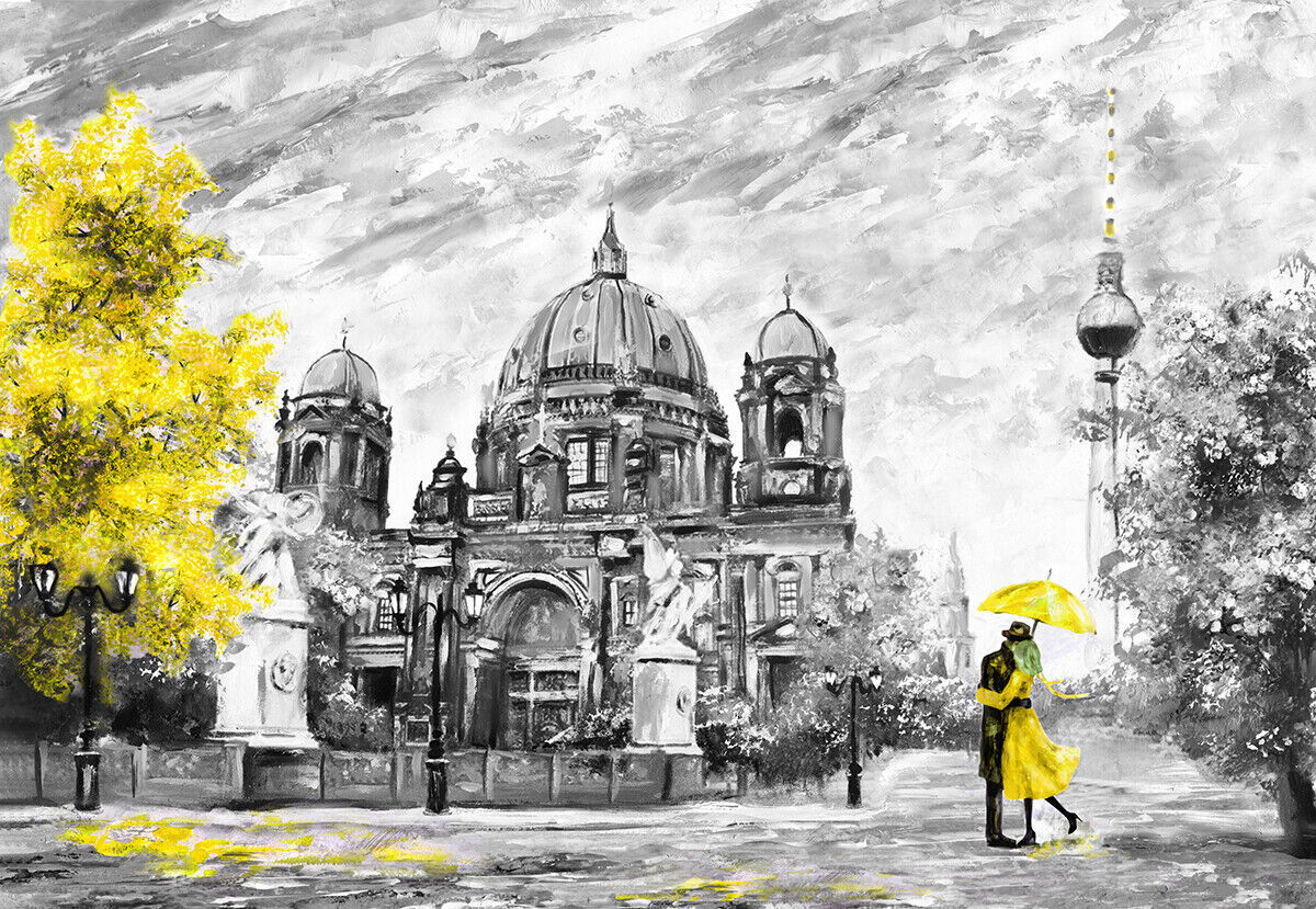 Yellow Berlin City Umbrella Canvas Wall Art Picture Print Oil Painting