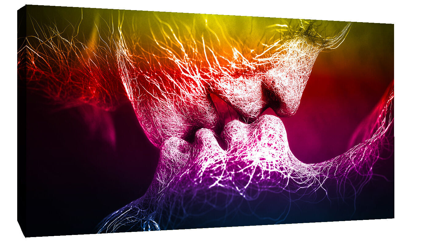 Mulit Coloured Love Kiss Abstract Art on CANVAS WALL ART Picture Print A4 A1 A2