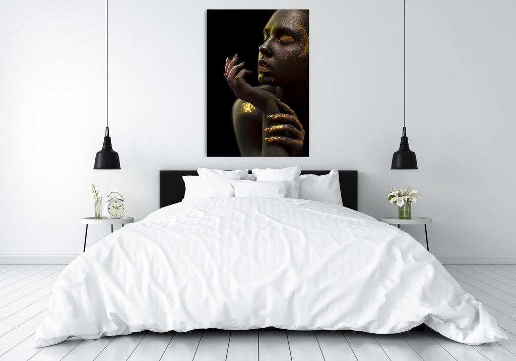 Abstract Gold Black Woman Canvas Wall Art Picture Print