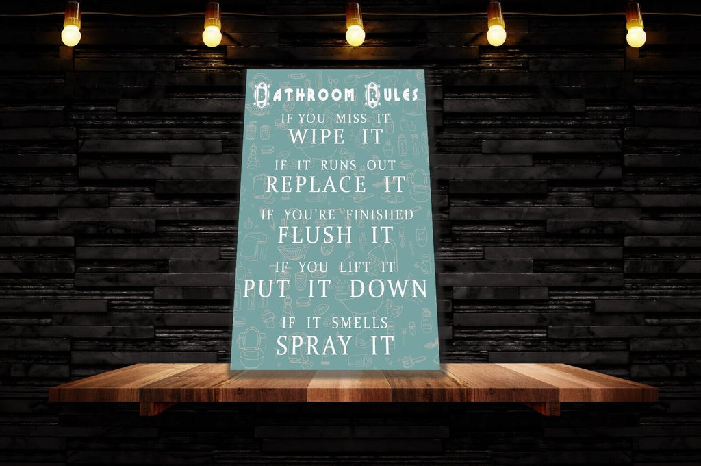 Duck Egg Blue Bathroom Rules Quote CANVAS WALL ART Picture Print