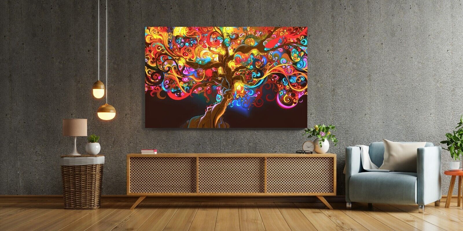 Psychedelic Trippy Art Women in Tree Canvas Wall Art Picture Print