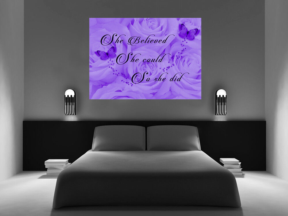 'She Believed She Could' Quote Canvas Wall Art Picture Print Purple