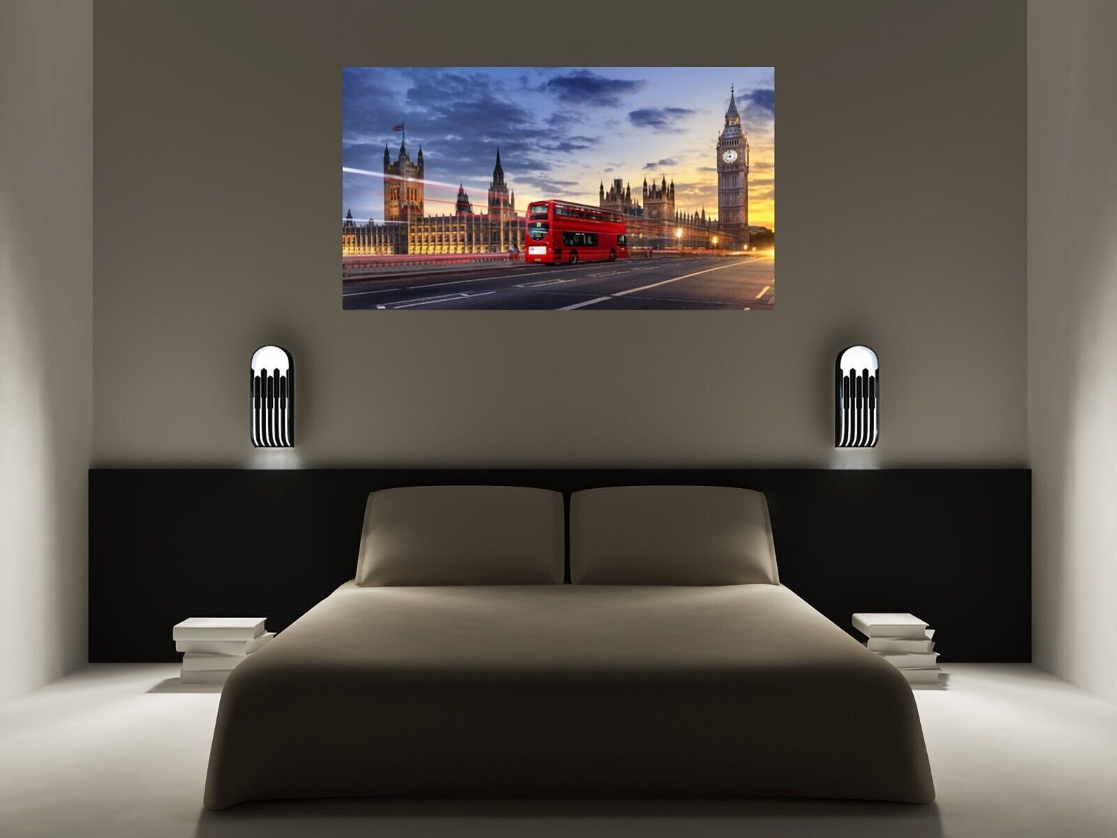 London Red Bus UK City Canvas Pictures Cityscape Parliament Wall Art Print