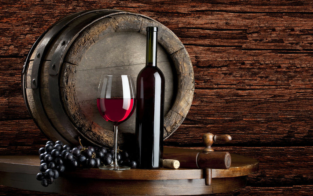 Wine Barrel And Grapes With Glass For Kitchen Food Canvas Wall Art Print