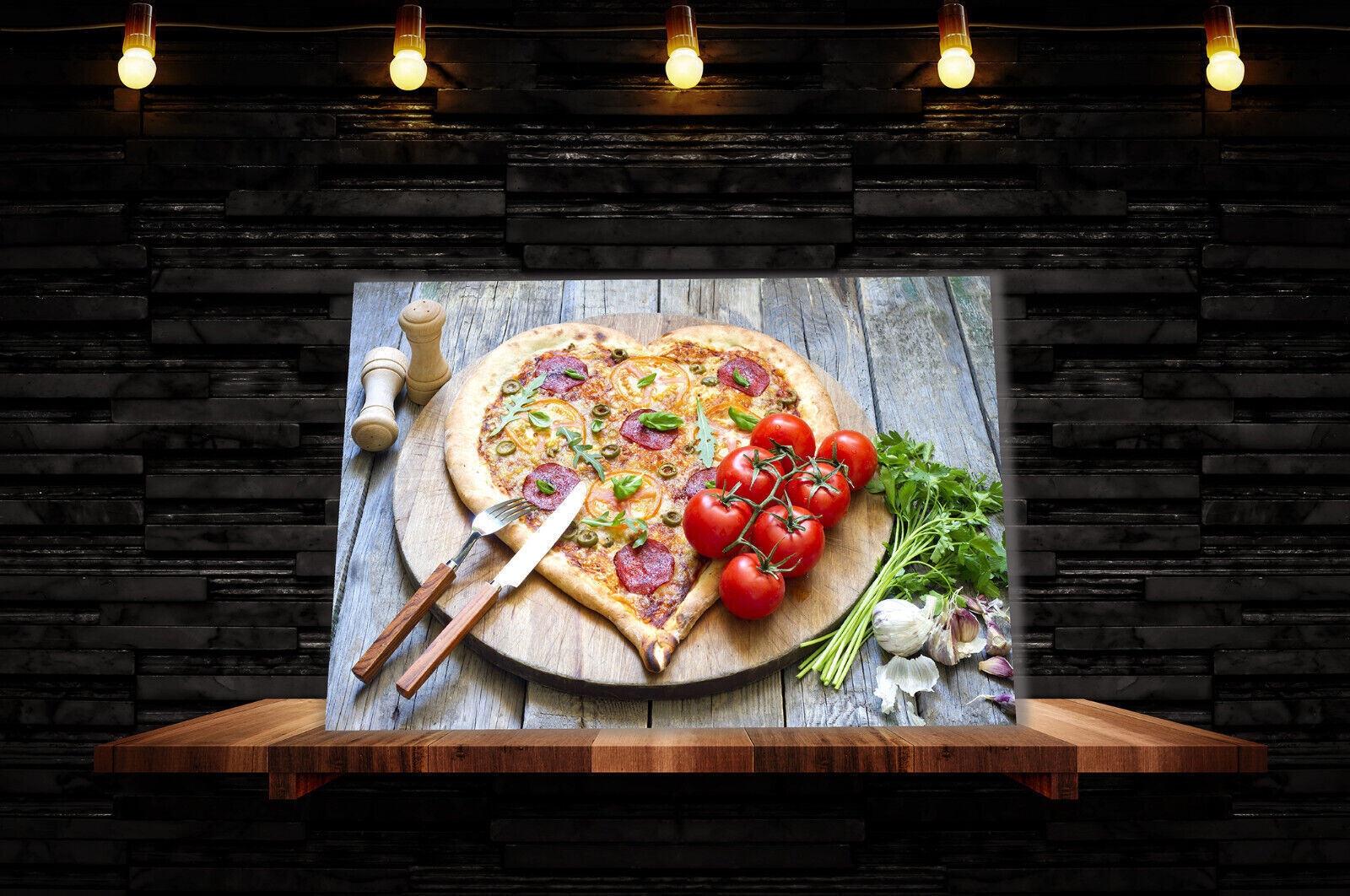 Pizza Heart Tomato Restaurant Food Canvas Wall Art Picture Print