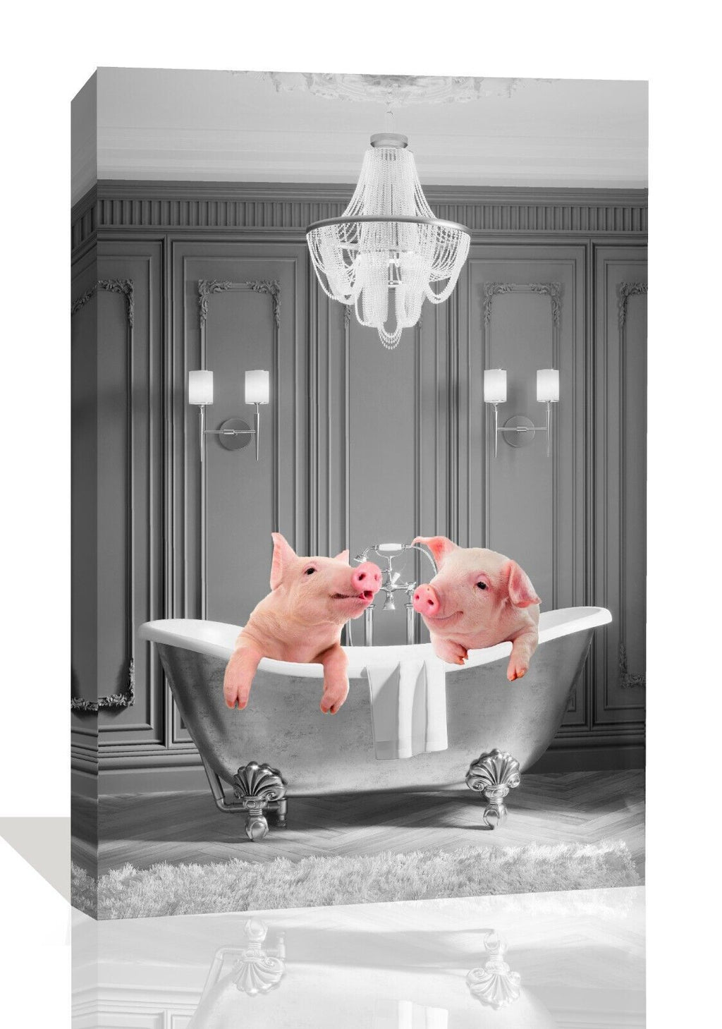 Animal Piglets Pigs bathing in bathtub Canvas Wall Art Picture Print