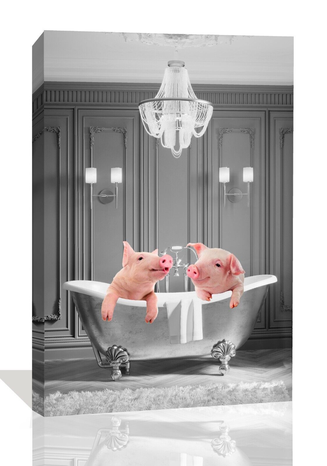 Animal Piglets Pigs bathing in bathtub Canvas Wall Art Picture Print