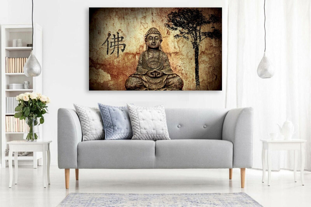 Religion Buddha With Chinese Fo Religion Canvas Wall Art Picture Print