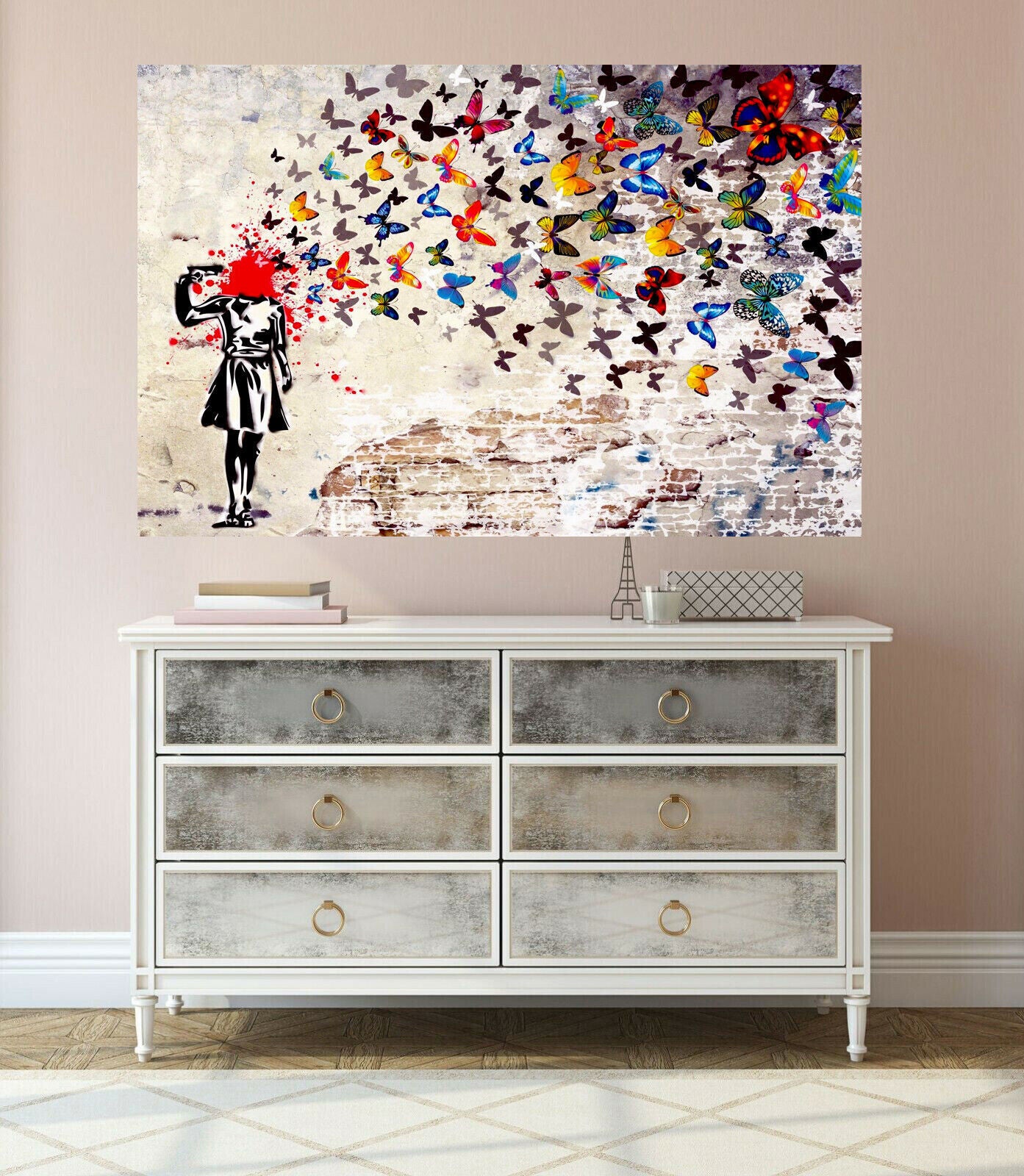 CANVAS WALL ART PRINT  GRAFFITI  BANKSY BUTTERFLY BRAINS GIRL