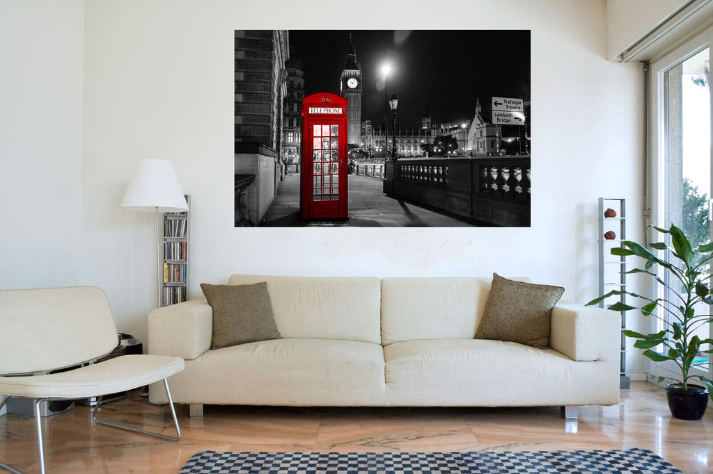 Red London City Telephone Box Canvas Wall Art Picture Print