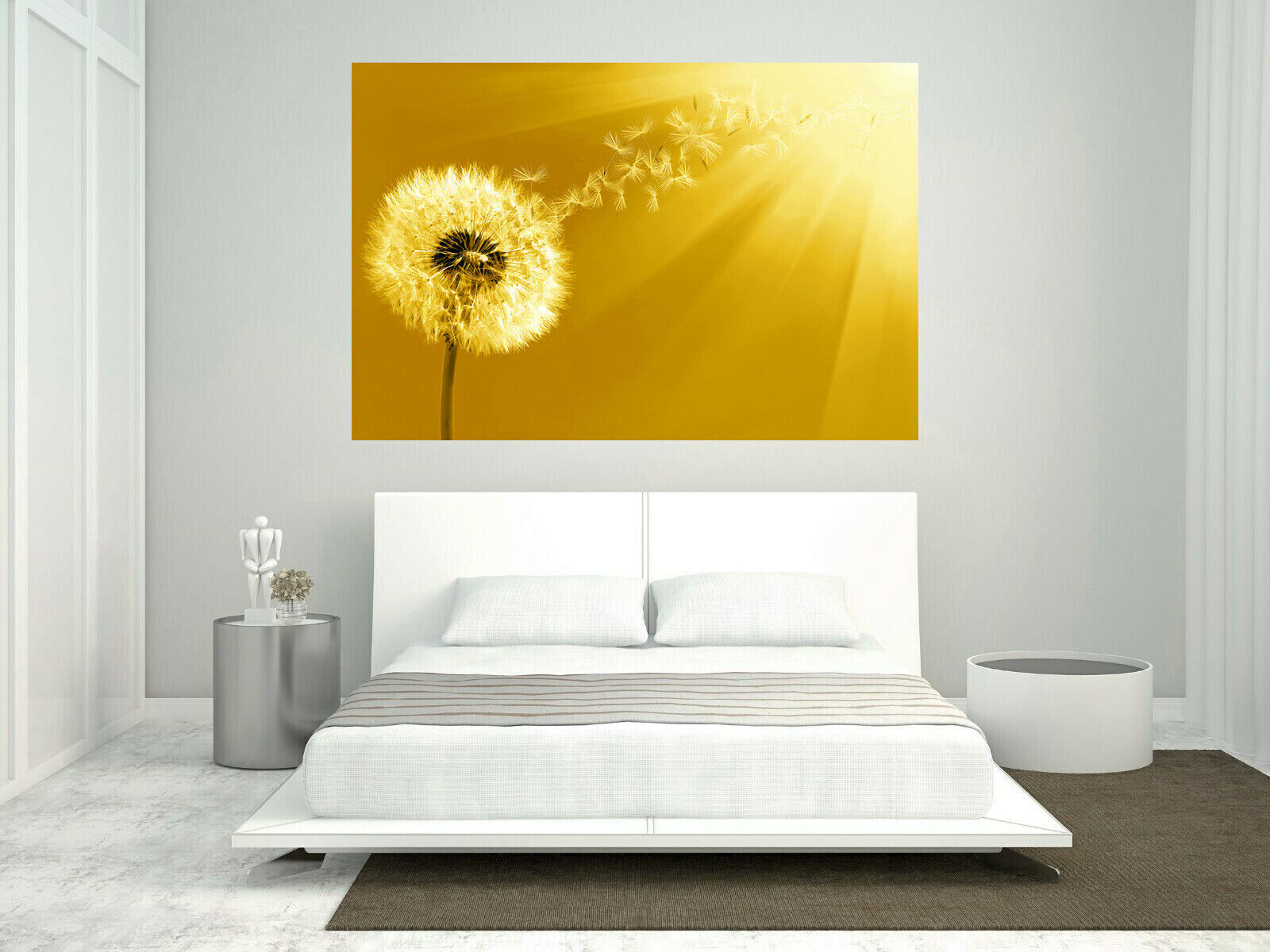 Yellow / Mustard Dandelion Blowing into Sunlight Canvas Wall Art Picture Print