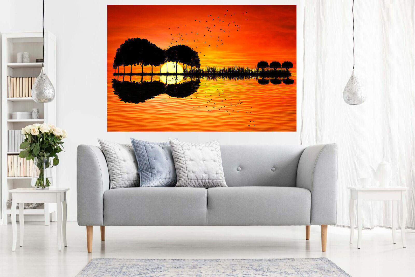 Guitar Island Sunset Seascape CANVAS WALL ART Picture Print