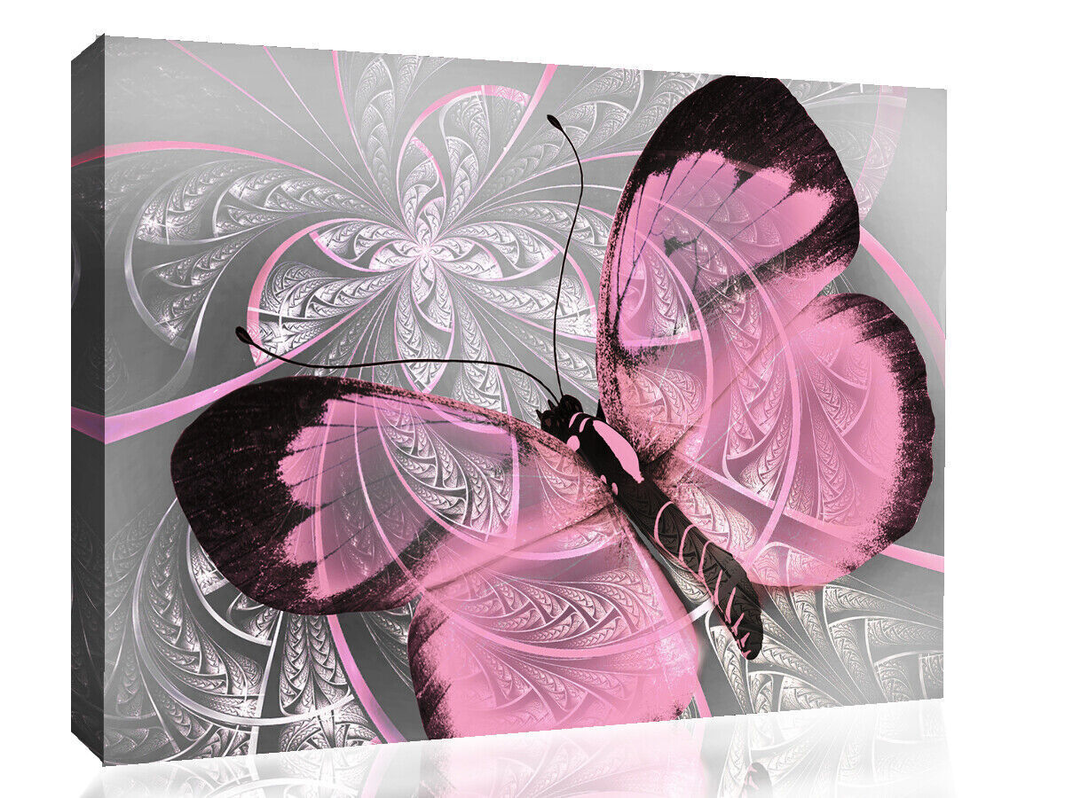 Abstract Canvas Print Butterfly Light Pink & Grey Unique Wall Art Various Sizes