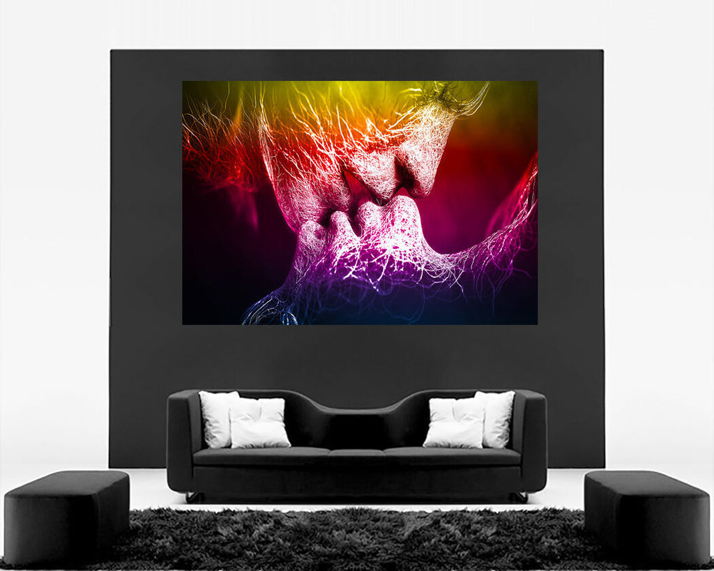 Mulit Coloured Love Kiss Abstract Art on CANVAS WALL ART Picture Print A4 A1 A2