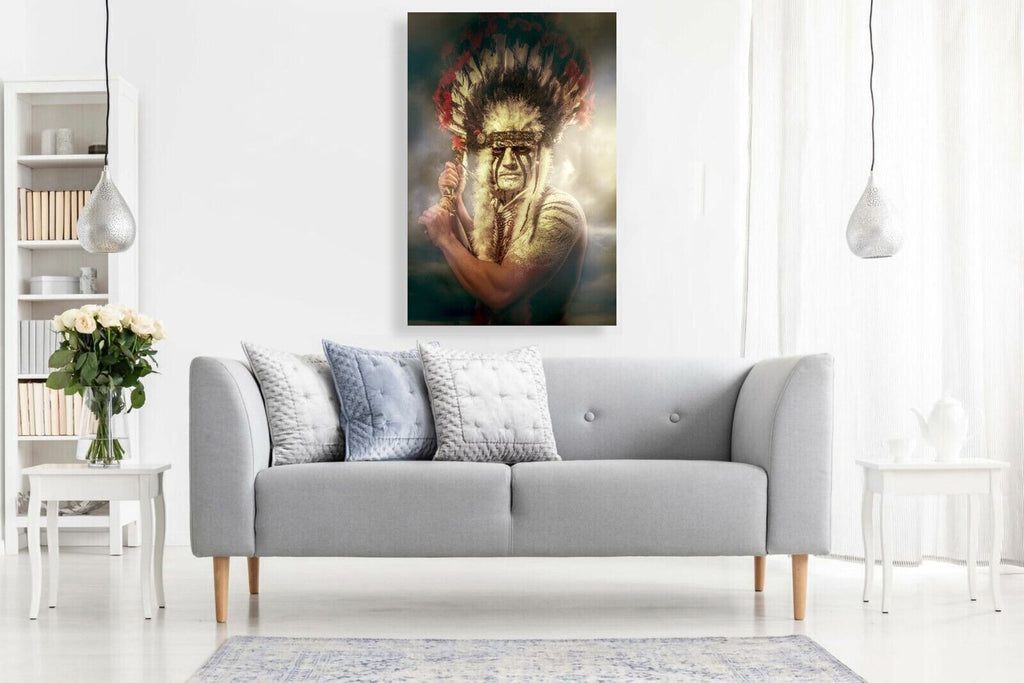 American Indian warrior, chief of the tribe  Canvas Wall Art Picture Print