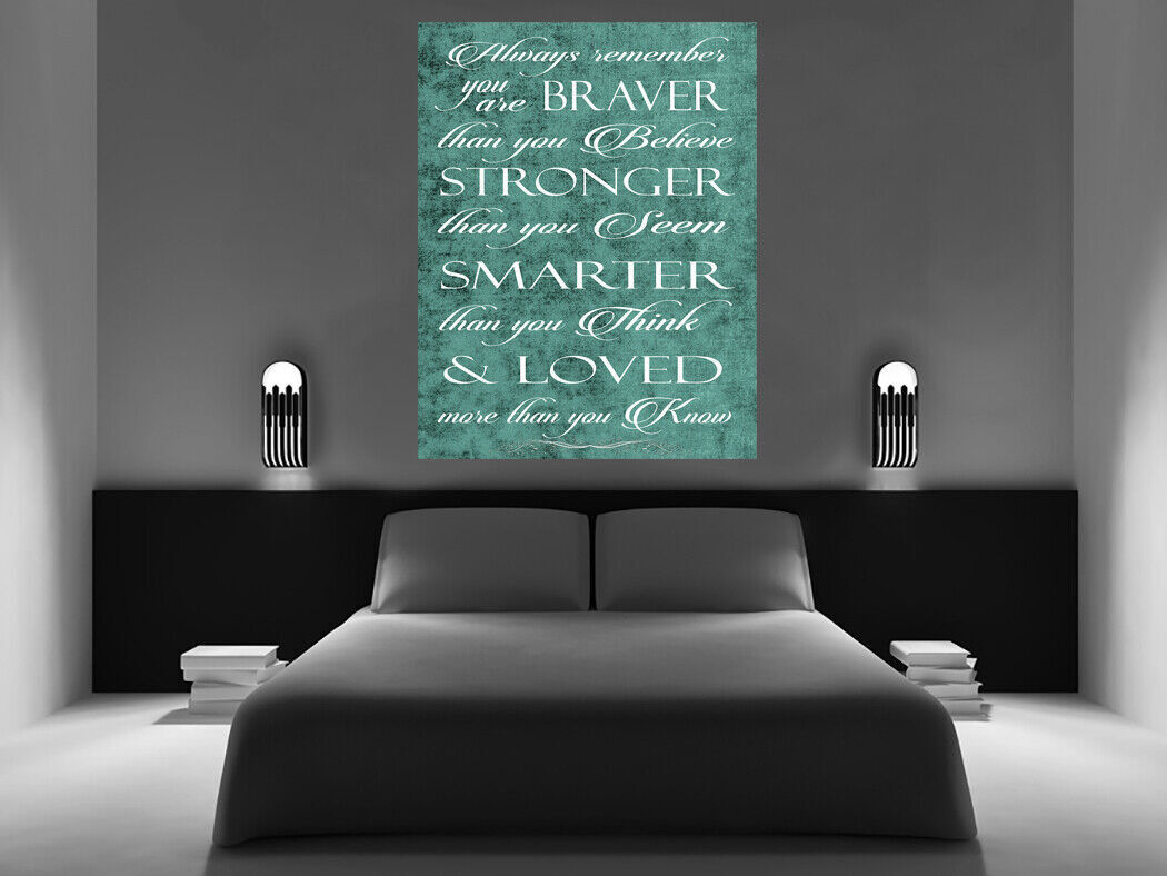 Always Remember You're Braver Quote Duck Egg Blue Canvas Wall Art Picture Print