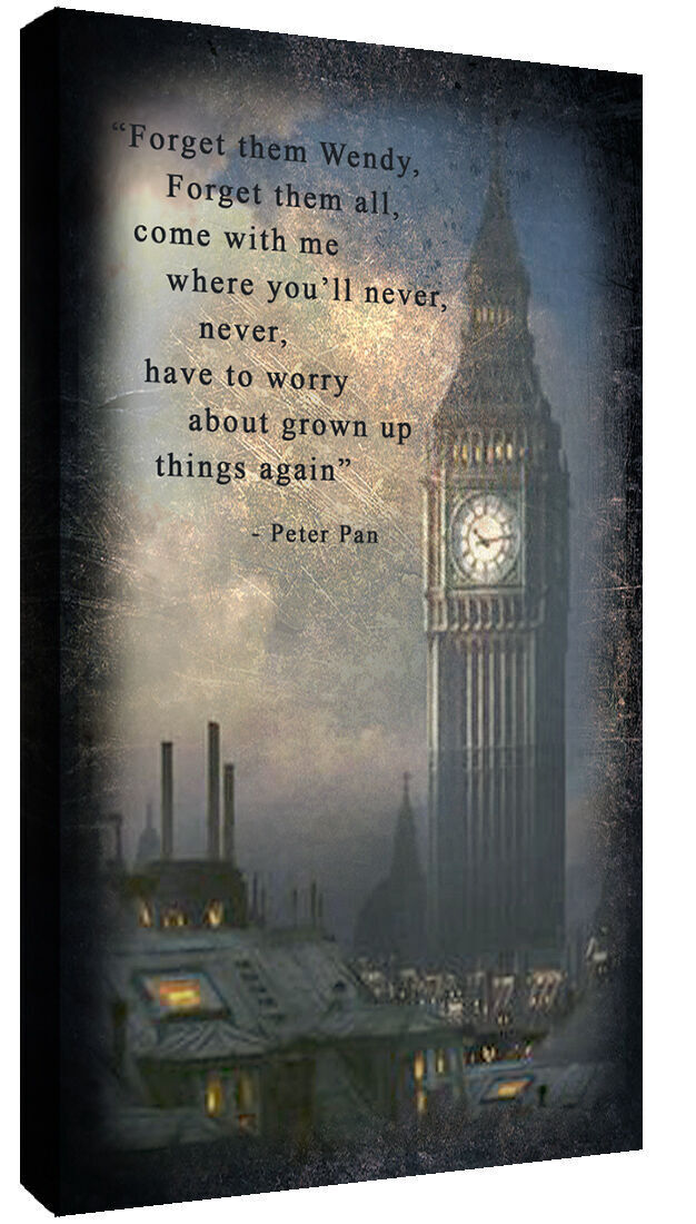 Children's Peter Pan Quote on 100% Cotton Canvas Wall Art Print Picture