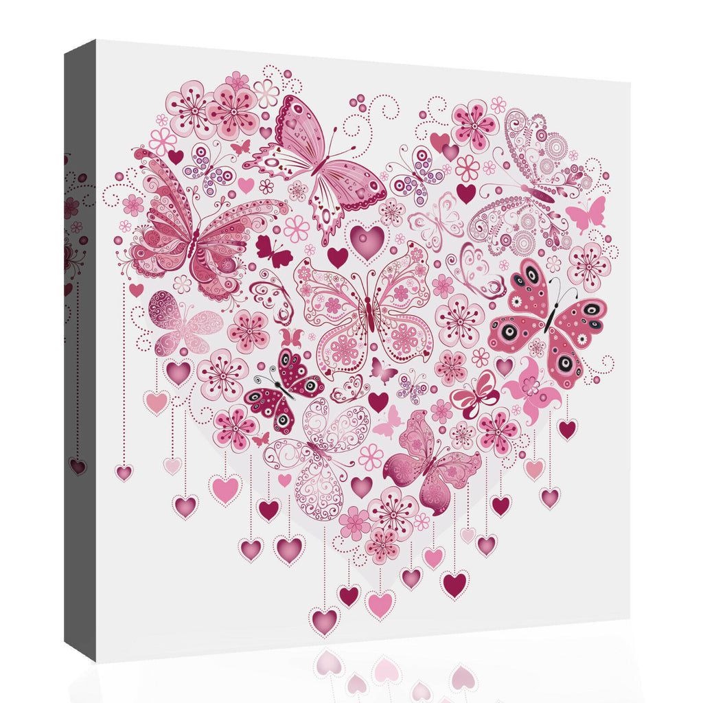 Pink Heart of Butterflies Abstract 100% Cotton Canvas Wall Art Picture Print