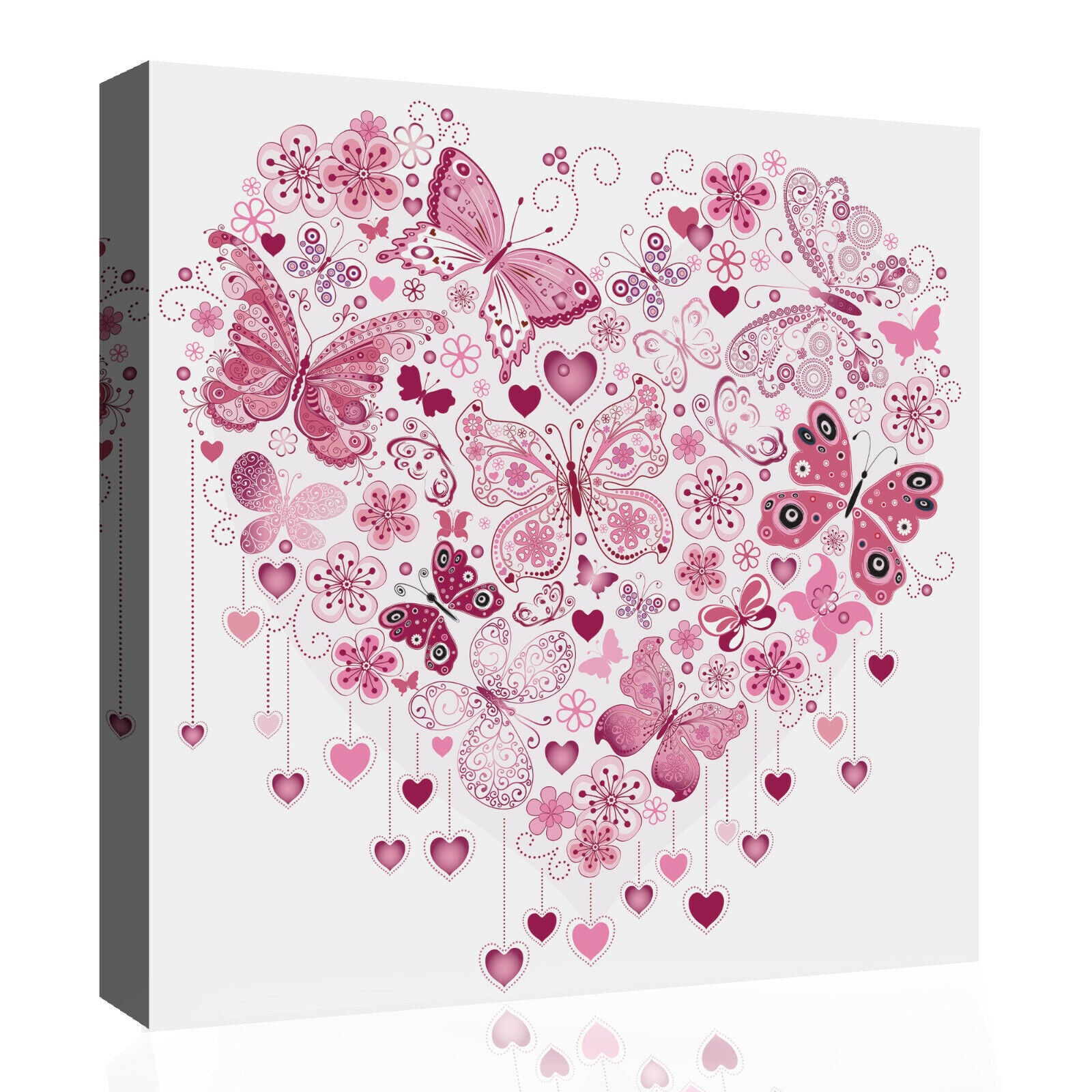 Pink Heart of Butterflies Abstract 100% Cotton Canvas Wall Art Picture Print