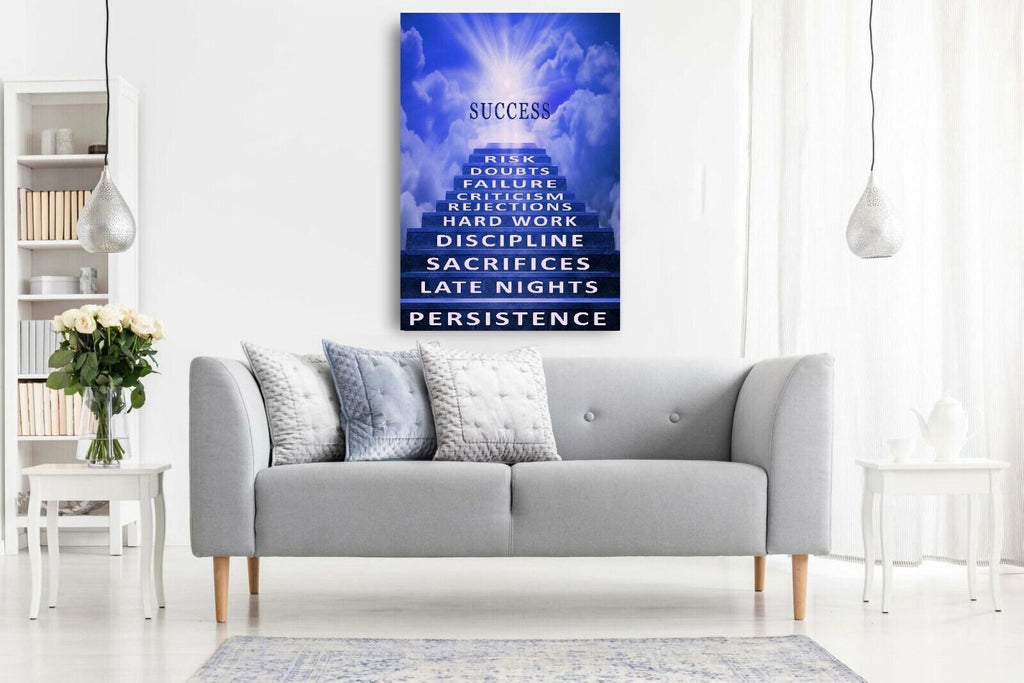 Inspirational Motivation Success Canvas Wall Art Picture Print - Blue