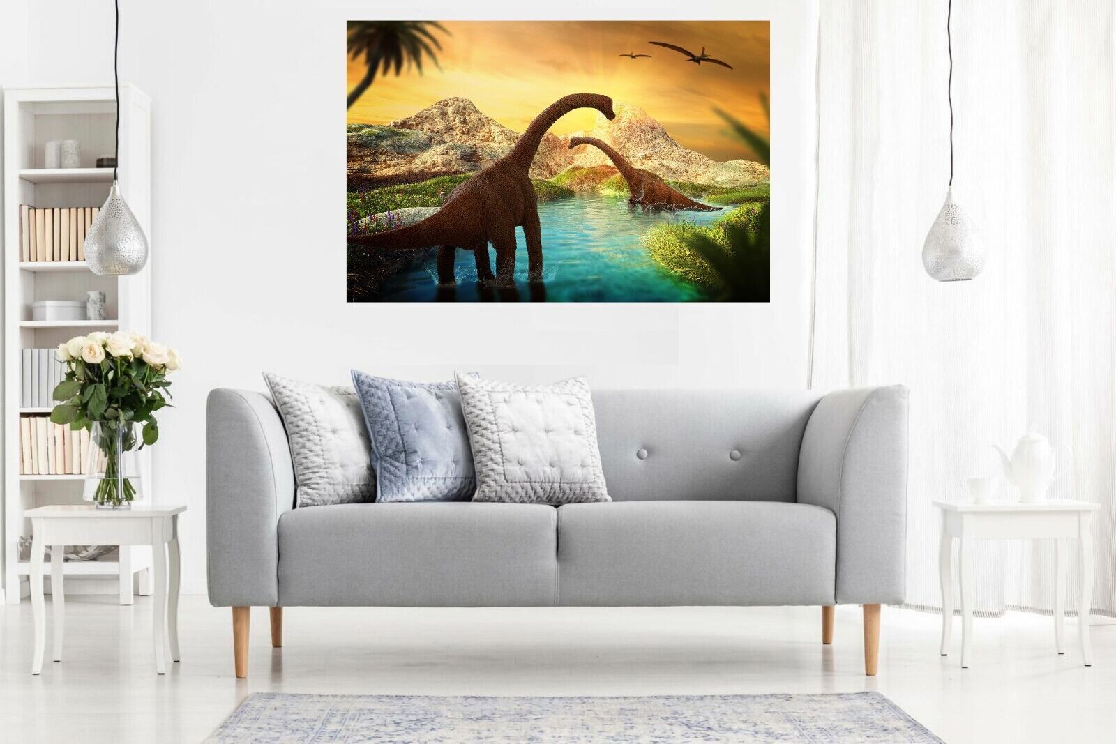 Dinosaur Landscape Canvas Wall Art Picture Print