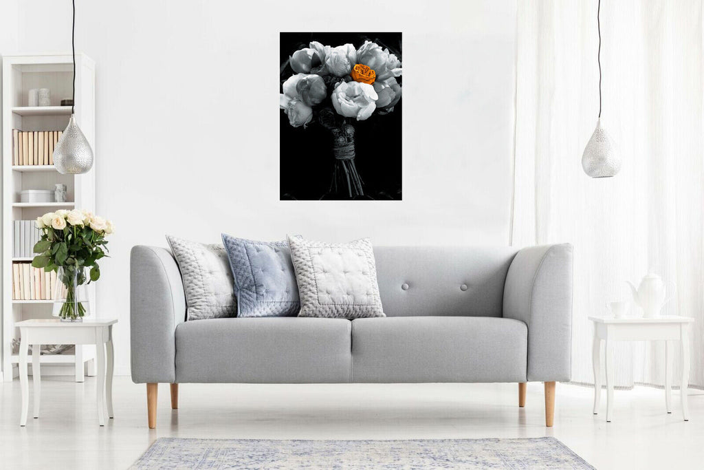 Abstract flowers with one orange Canvas Wall Art Picture Print- ALL SIZES