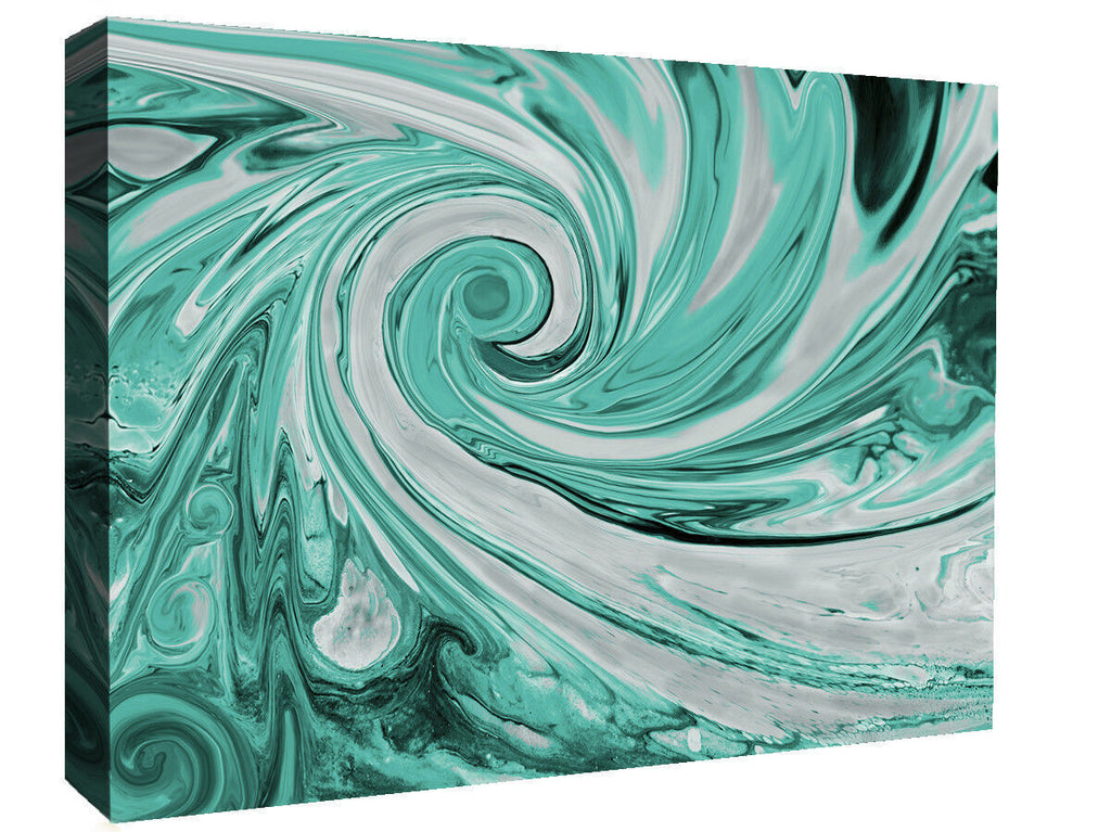 Modern Duck Egg Blue and Grey Spiral Swirl Abstract Canvas Wall Art Print