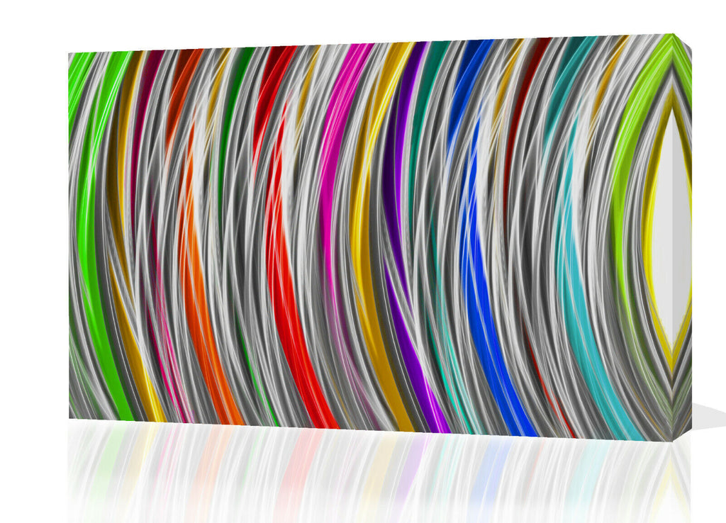 Grey Multi Coloured Stripes Modern Abstract Canvas Wall Art Picture Print