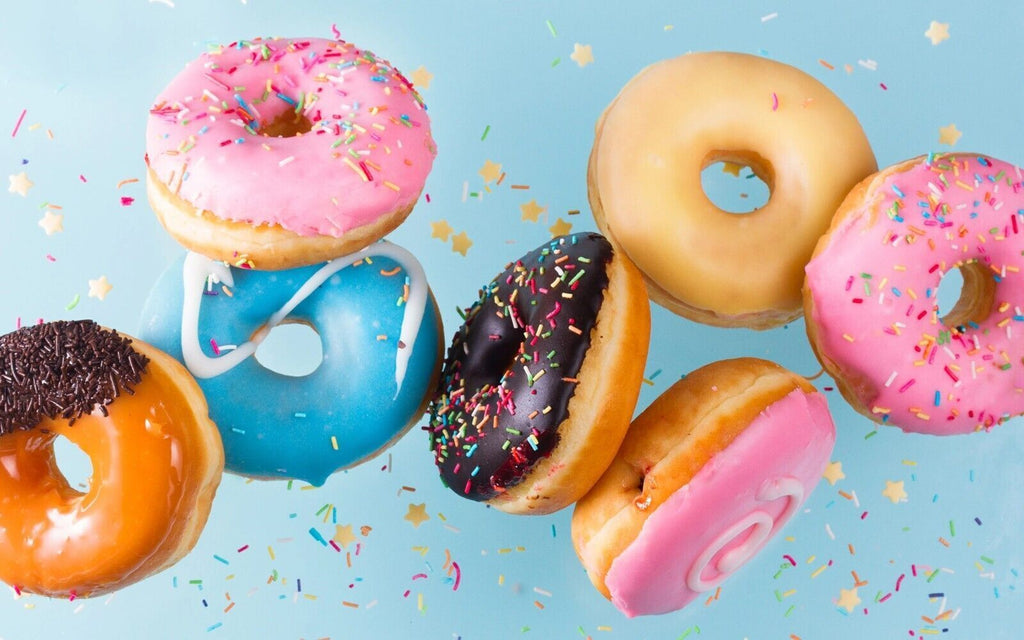 Colourful Brown Pink Blue Doughnut With Cream Food Canvas Wall Art Picture Print