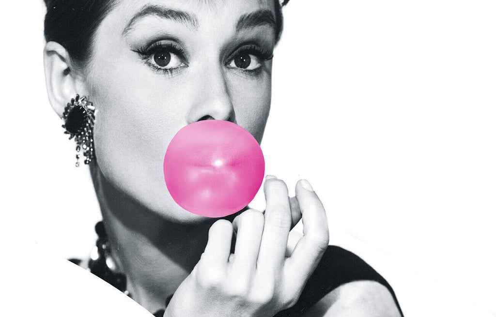 Audrey Hepburn Pink Bubblegum Bubble Gum Canvas Wall Art Print Picture All sizes
