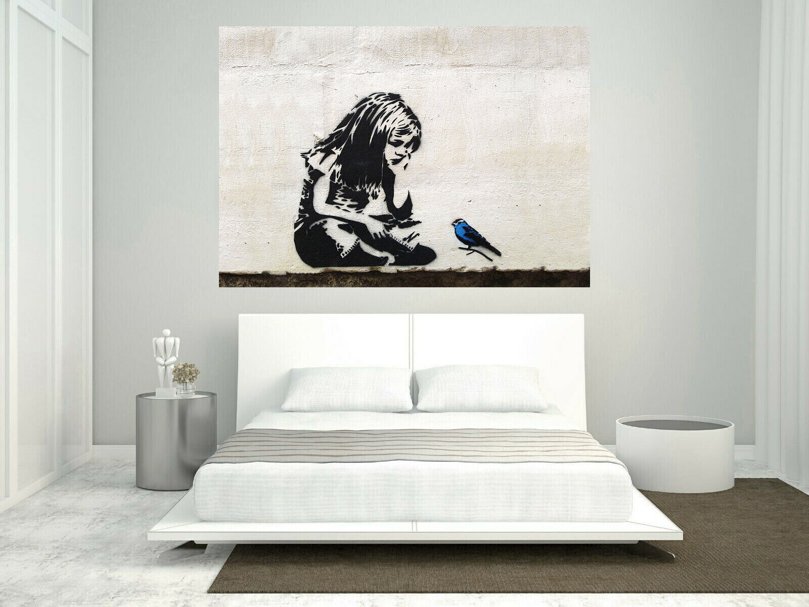 Banksy Girl With Blue Bird Graffiti Canvas Wall Art Picture Print