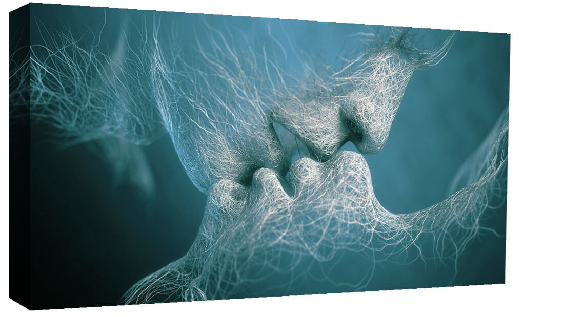 Duck Egg Blue Love Kiss Abstract Art on CANVAS WALL ART Picture Print