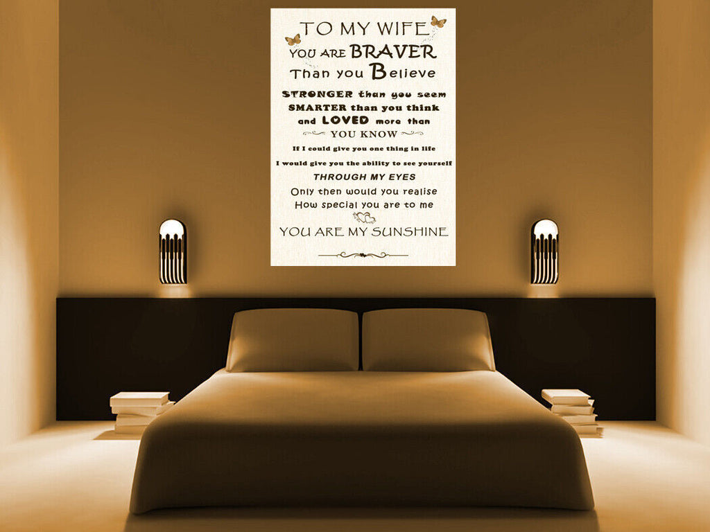'Wife' -  Any name - Loved Quote on CANVAS WALL ART Picture Print Cream / Sepia