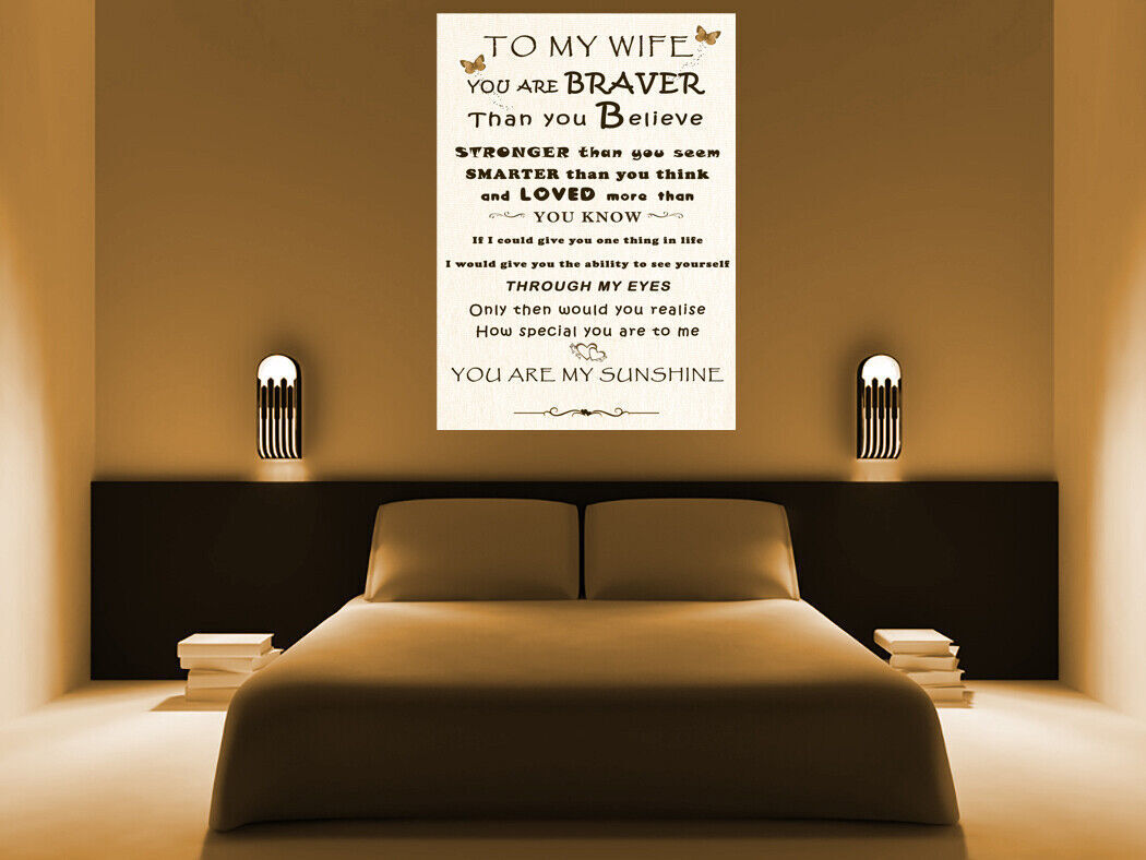 'Wife' -  Any name - Loved Quote on CANVAS WALL ART Picture Print Cream / Sepia