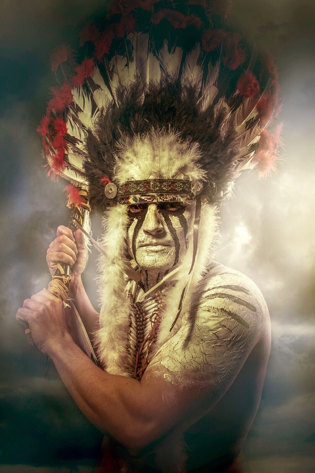American Indian warrior, chief of the tribe  Canvas Wall Art Picture Print