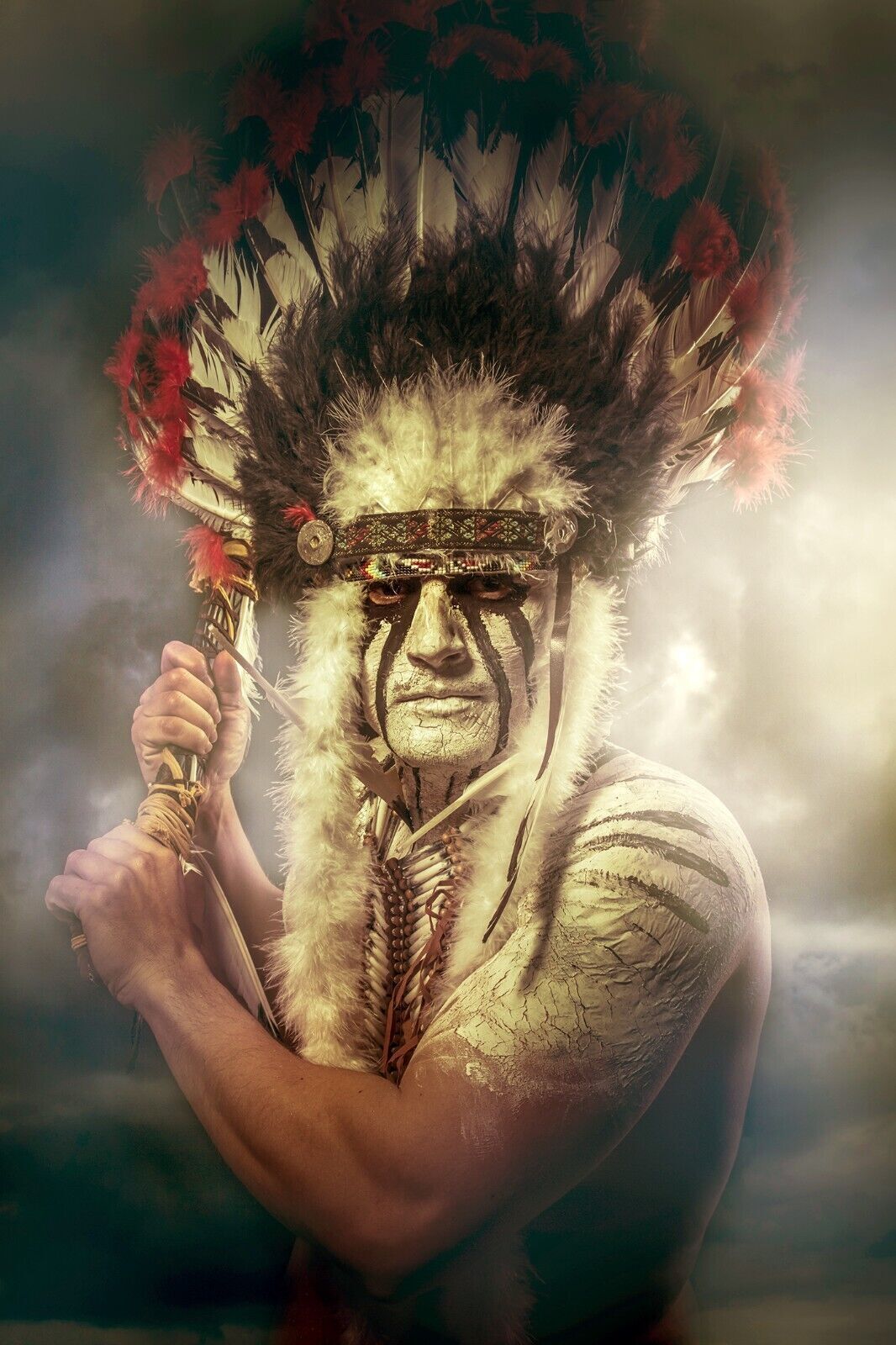 American Indian warrior, chief of the tribe  Canvas Wall Art Picture Print