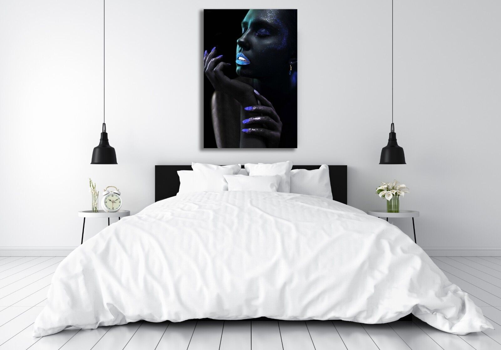 Abstract Blue Black Woman Canvas Wall Art Picture Print