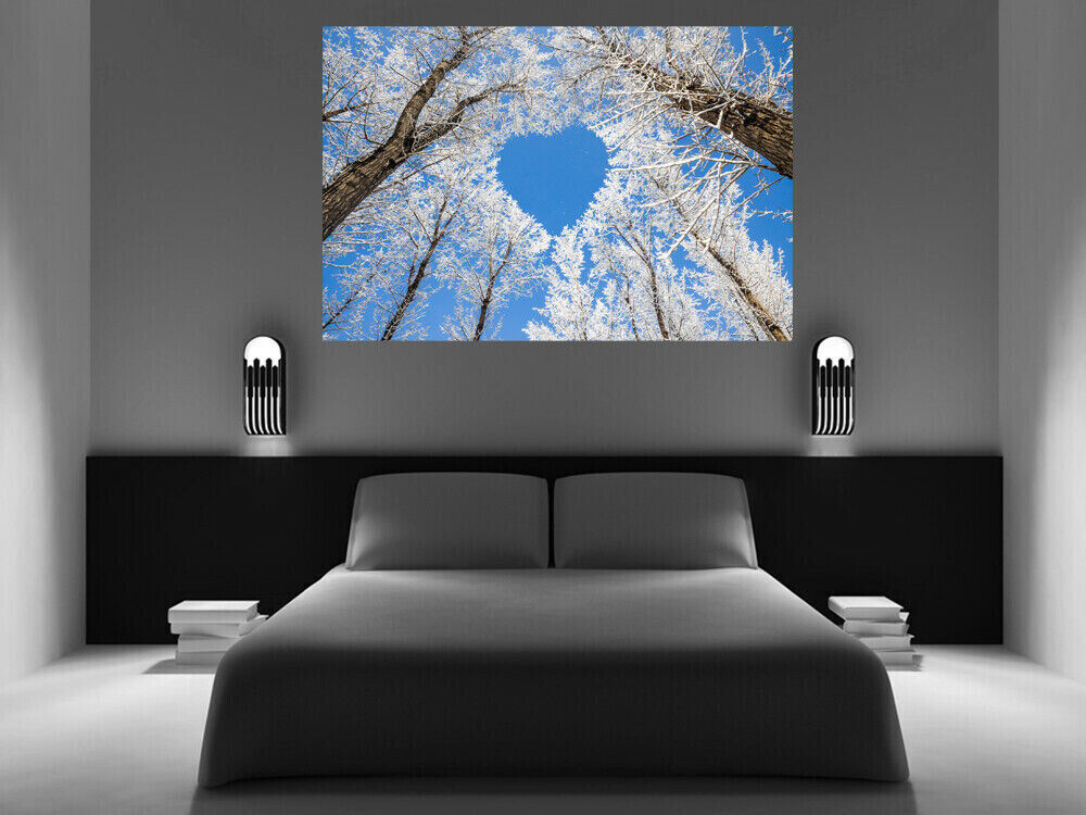 Blue heart forest landscape CANVAS WALL ART PRINT PICTURE ARTWORK