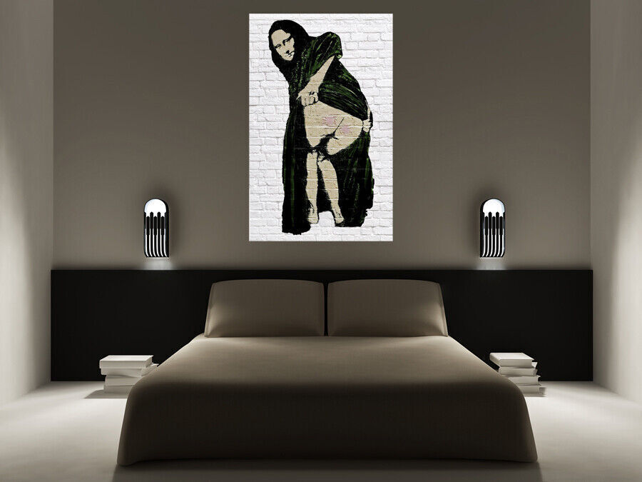 Banksy Black & Cream Moona Lisa Graffiti Canvas Wall Art Picture Print