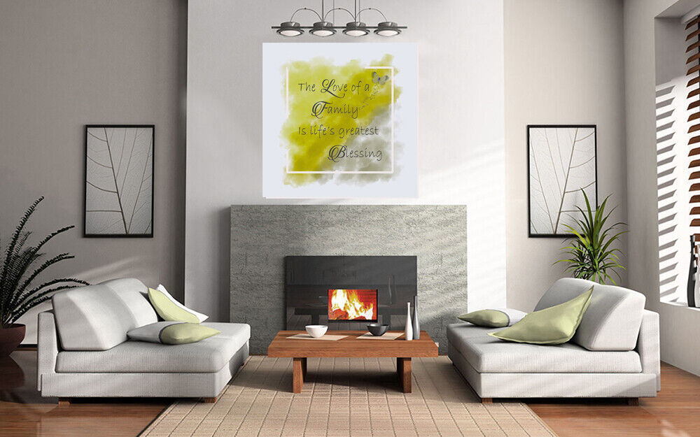 Watercolours Yellow & Grey Family Quote Canvas Wall Art Picture Print