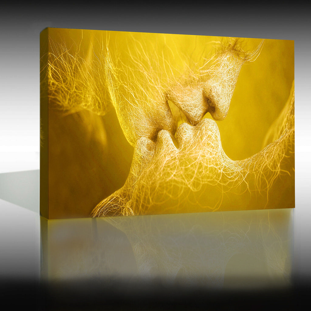 Yellow / Mustard Love Kiss Abstract Art on CANVAS WALL ART Picture Print