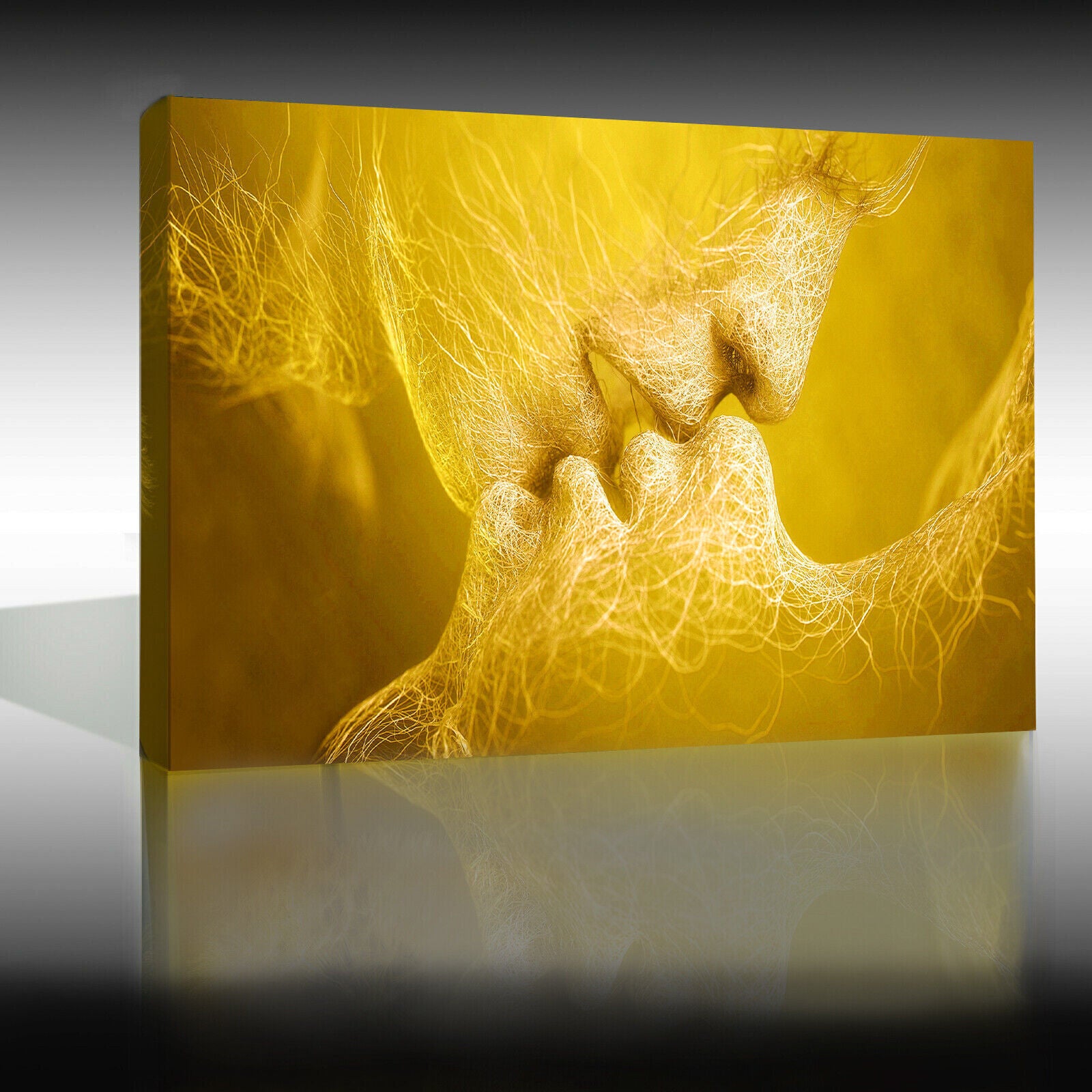 Yellow / Mustard Love Kiss Abstract Art on CANVAS WALL ART Picture Print