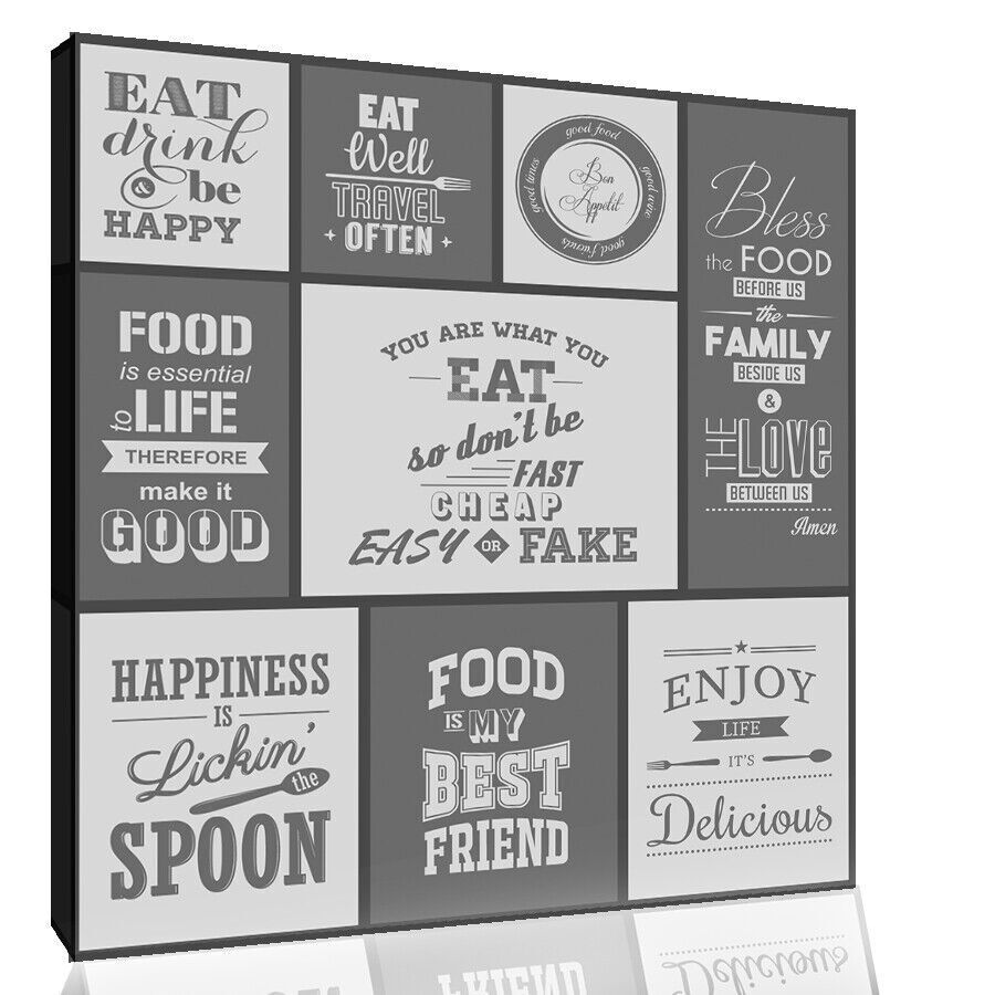 Grey Kitchen Quotes Collage Canvas Wall Art Picture Print