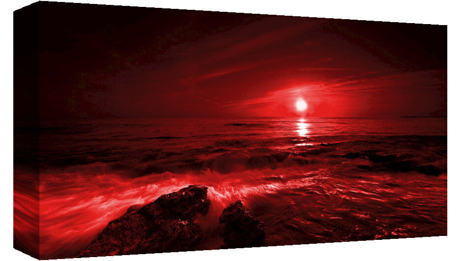 PANORAMIC RED SEASCAPE CANVAS PICTURE WALL ART 40" X 20" (101cm x 50cm)
