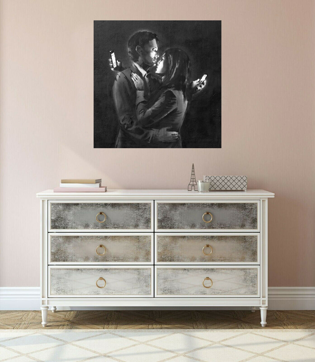 Phone Lovers by Banksy painting wrapped on CANVAS WALL ART Picture Print