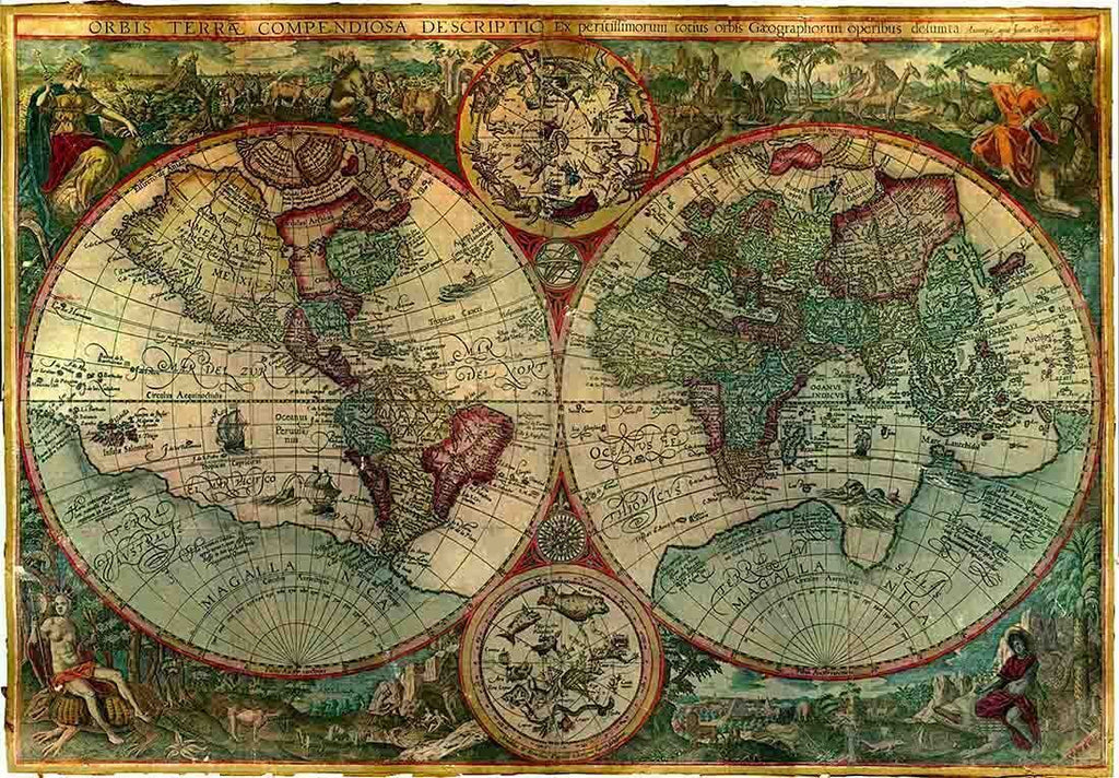 Old World Atlas Latin Maps Flags SINGLE CANVAS WALL ART Picture Print
