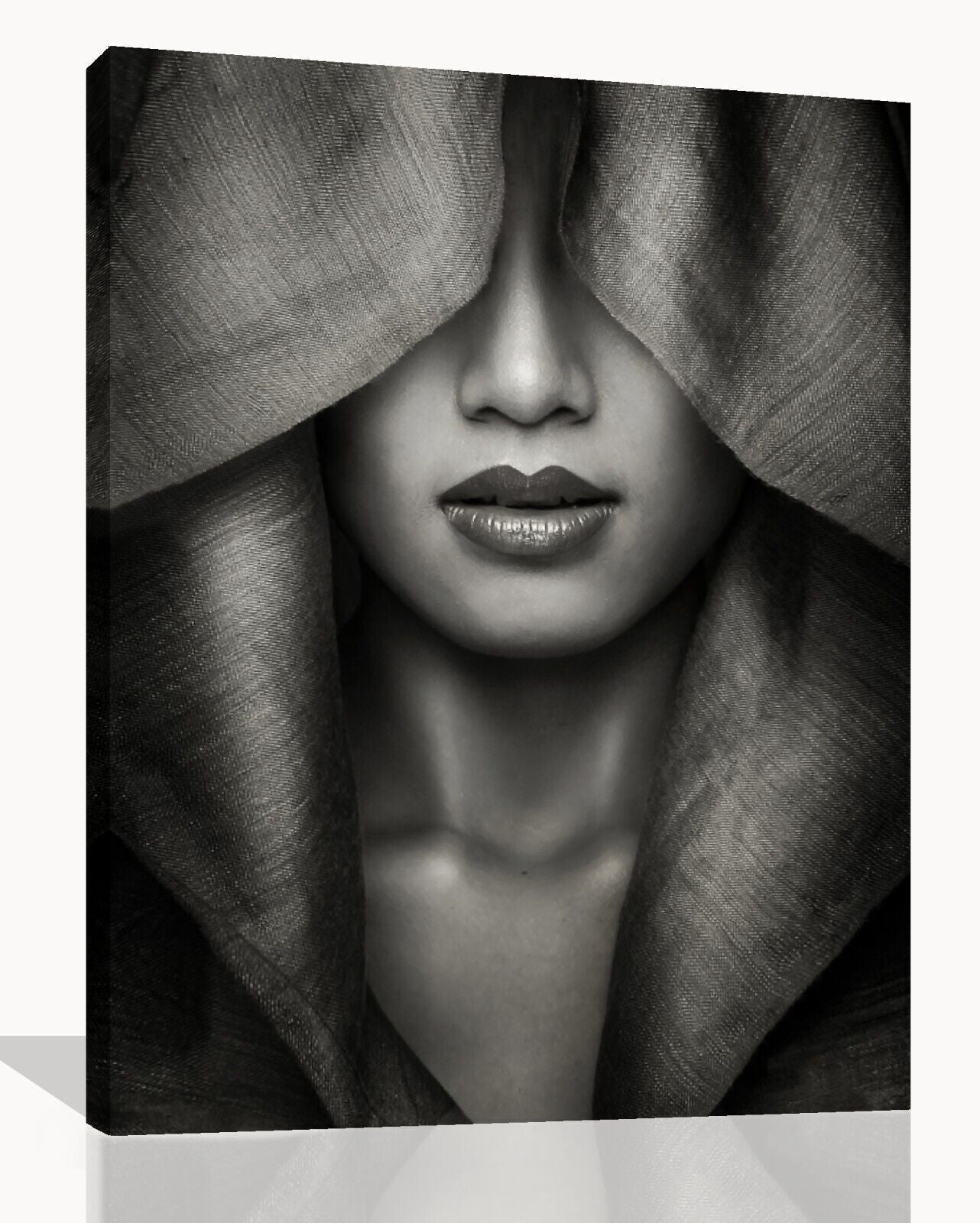 Black & White Mysterious Woman Face Hidden CANVAS WALL ART Picture Print